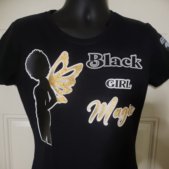 Ladies Black fitted Tee shirt size Medium with des - Picture 1 of 2